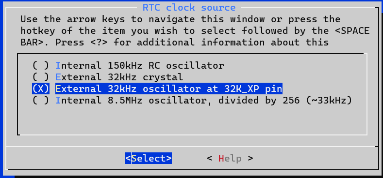 External Oscillator Menuconfig